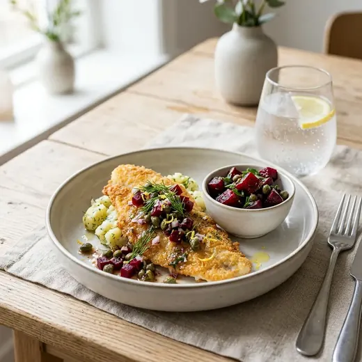 Fotografie receptu Filet z platýse s kapary a červenou řepou
